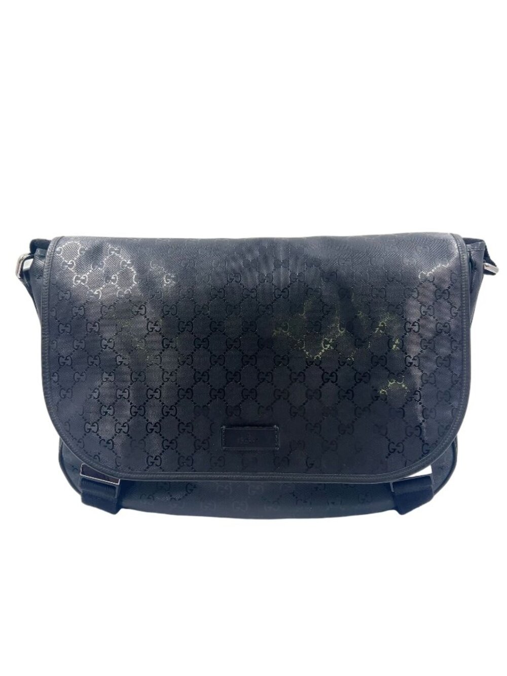 Gucci GG Supreme Leather Black Shoulder Bag Silver